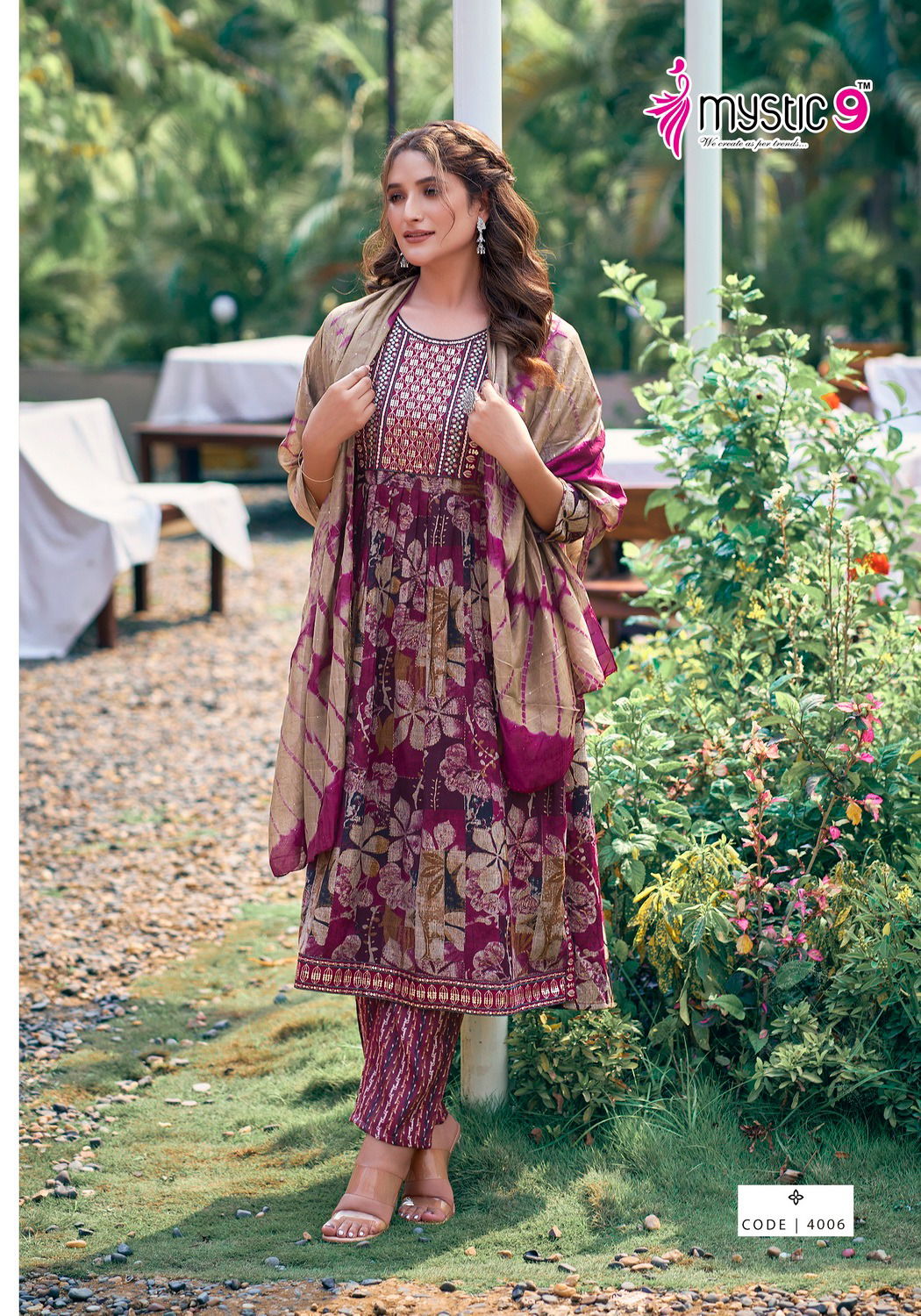 Sara Vol 4 By Mystic 9 Naira Cut Rayon Printed Kurti With Bottom Dupatta Wholesalers In Delhi
